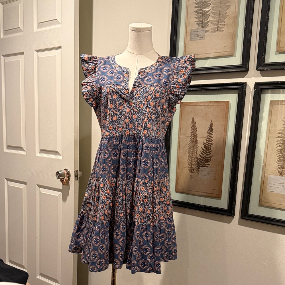 Roller Rabbit Blue and Orange Patterned Mini Dress